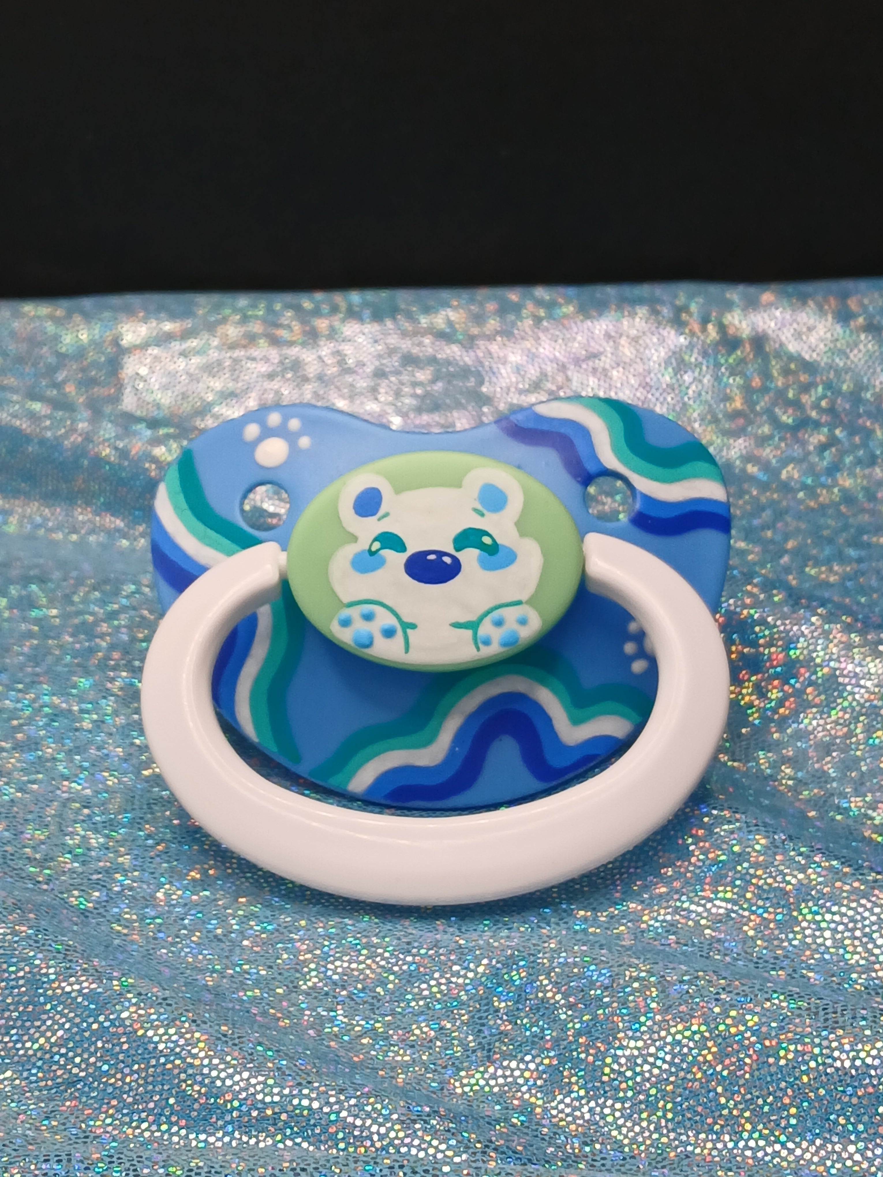 Ocean Waves Bear - Adult OOAK Hand-Painted Pacifier