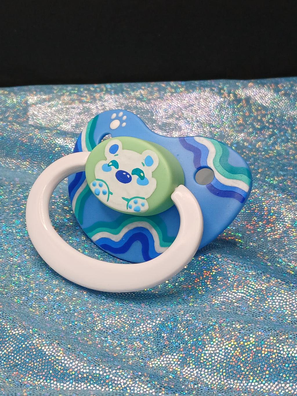 Ocean Waves Bear - Adult OOAK Hand-Painted Pacifier