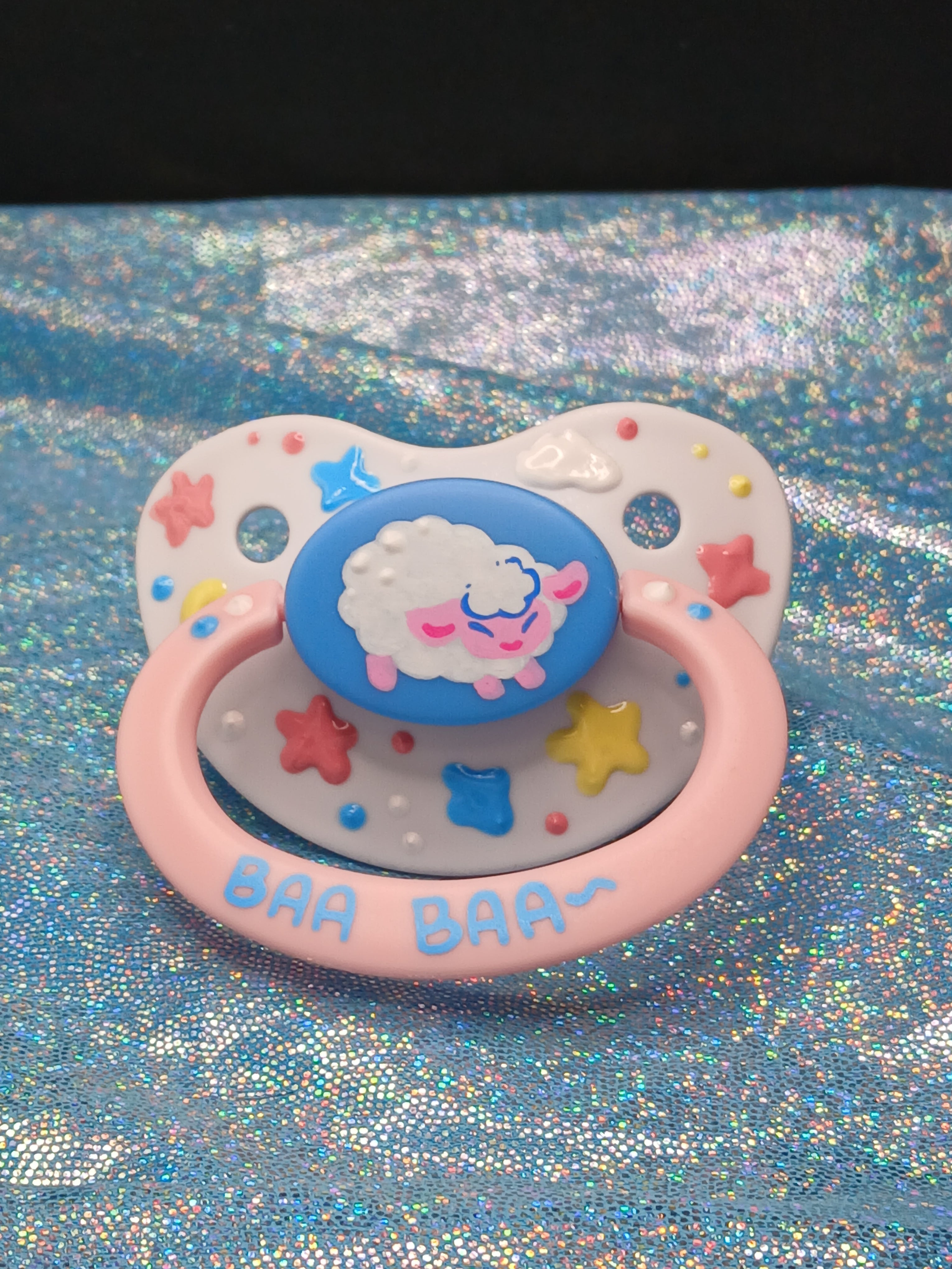 Puffy Little Sheep - Adult OOAK Hand-Painted Pacifier