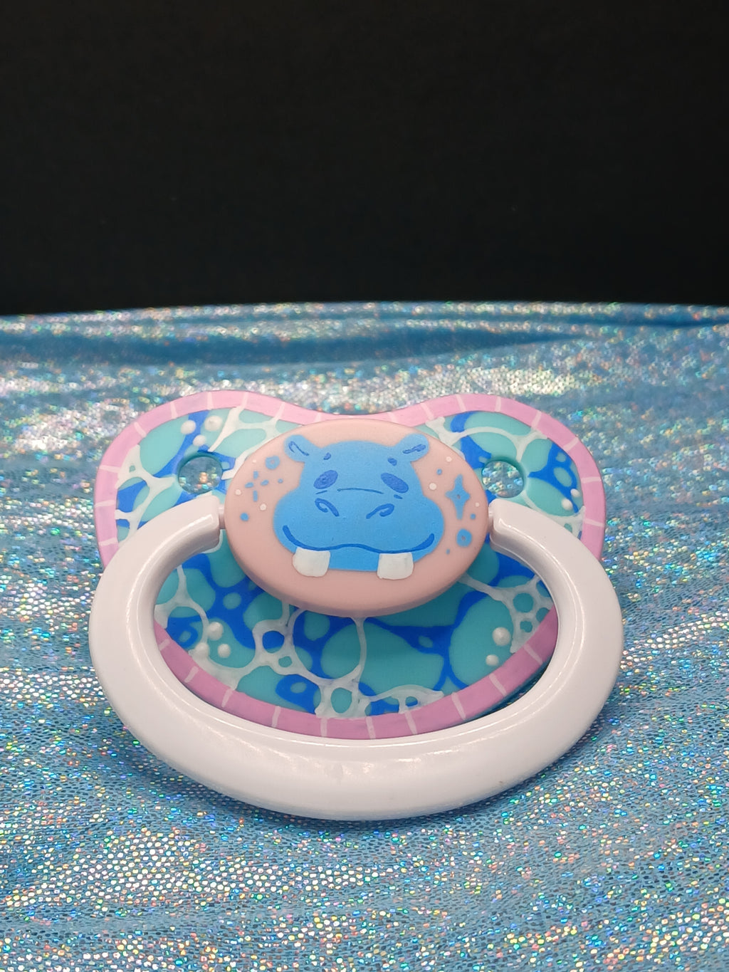 Swimming Pool Hippo - Adult OOAK Hand-Painted Pacifier