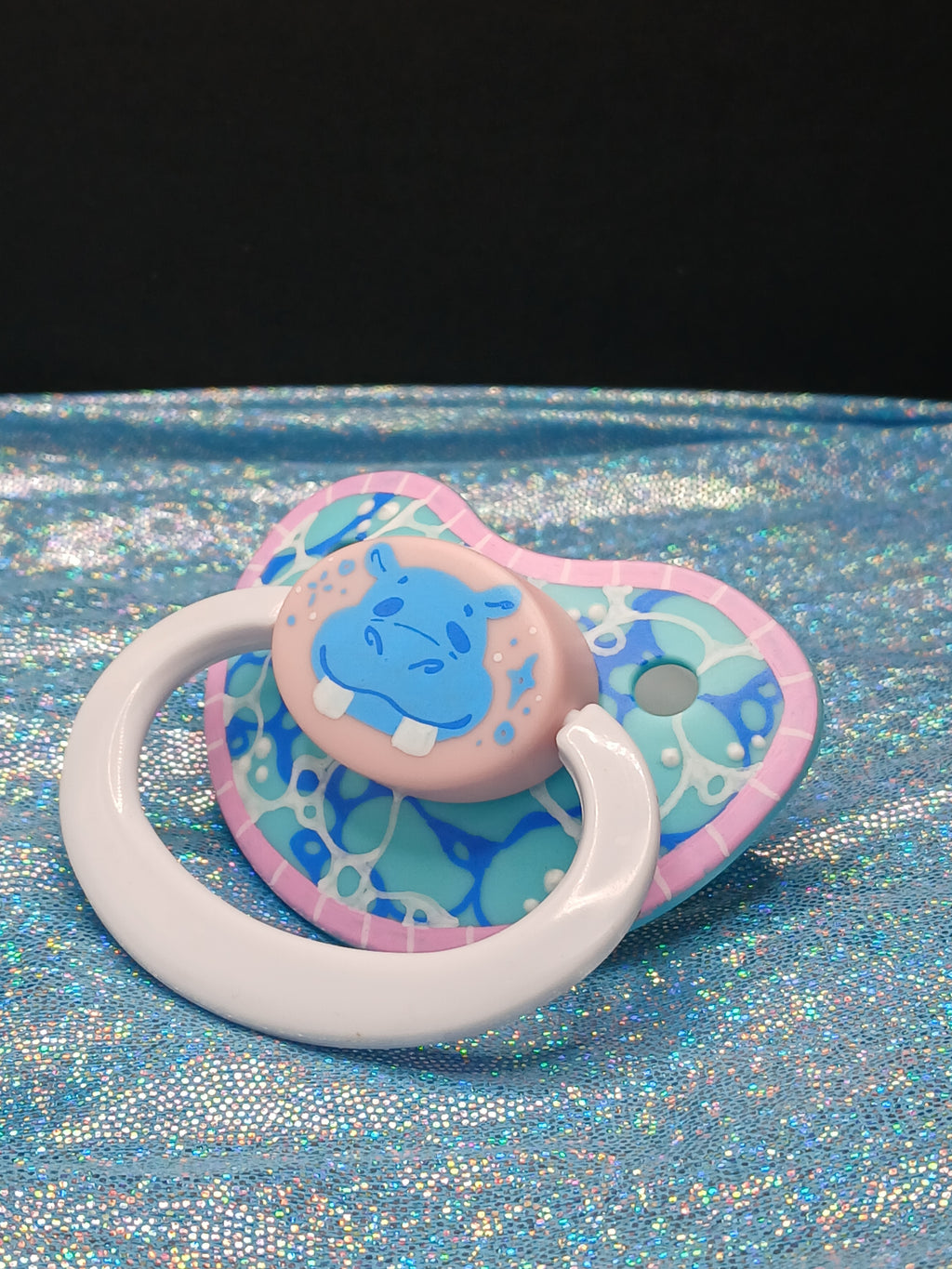 Swimming Pool Hippo - Adult OOAK Hand-Painted Pacifier