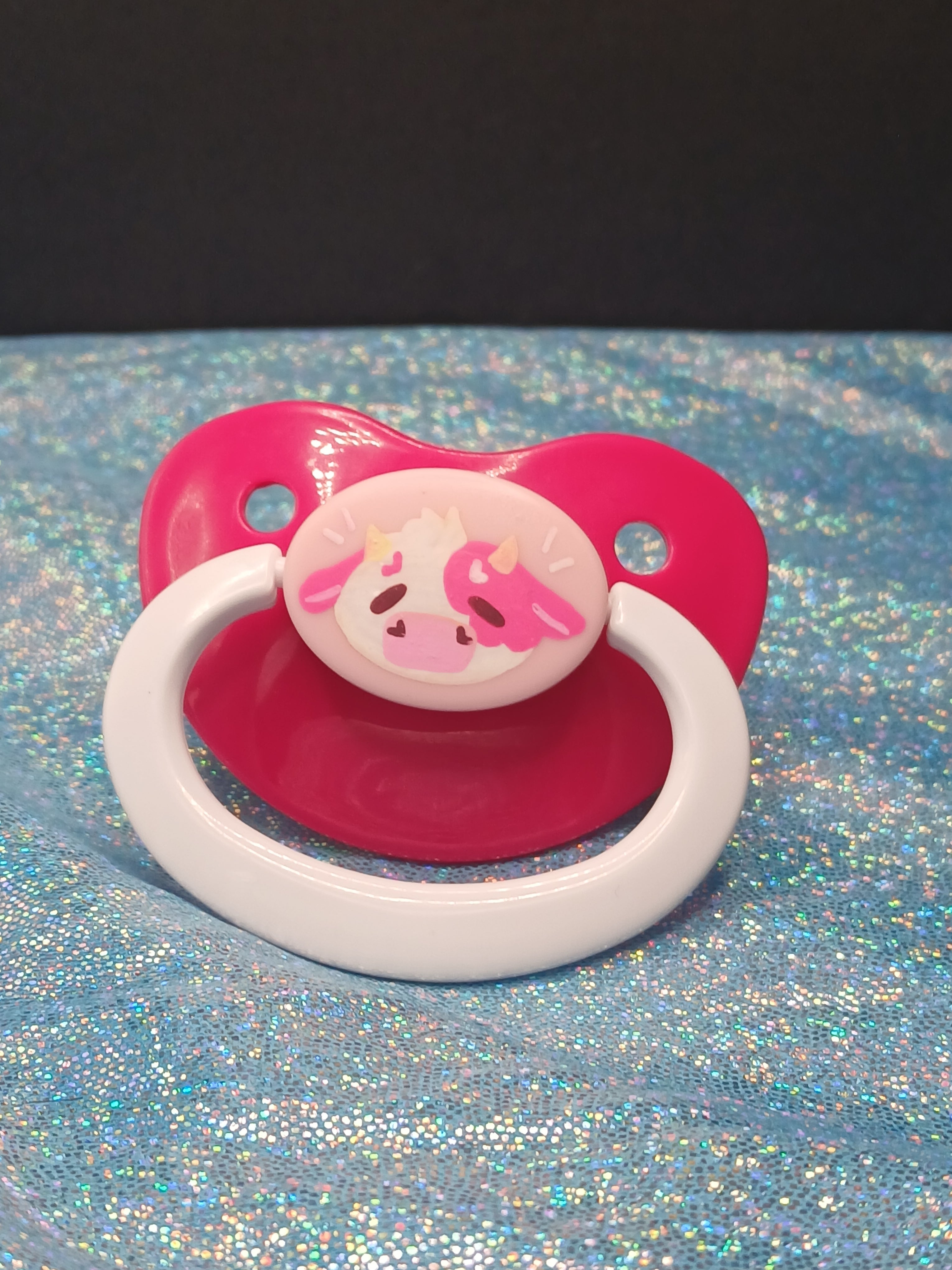 Strawberry Moo - Adult OOAK Hand-Painted Pacifier